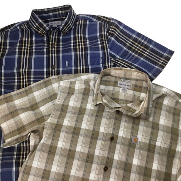 Carhartt Relaxed Fit Lot of 2 Plaid Short Sleeve Shirt Sz L Button Front Pocket - Picture 1 of 15